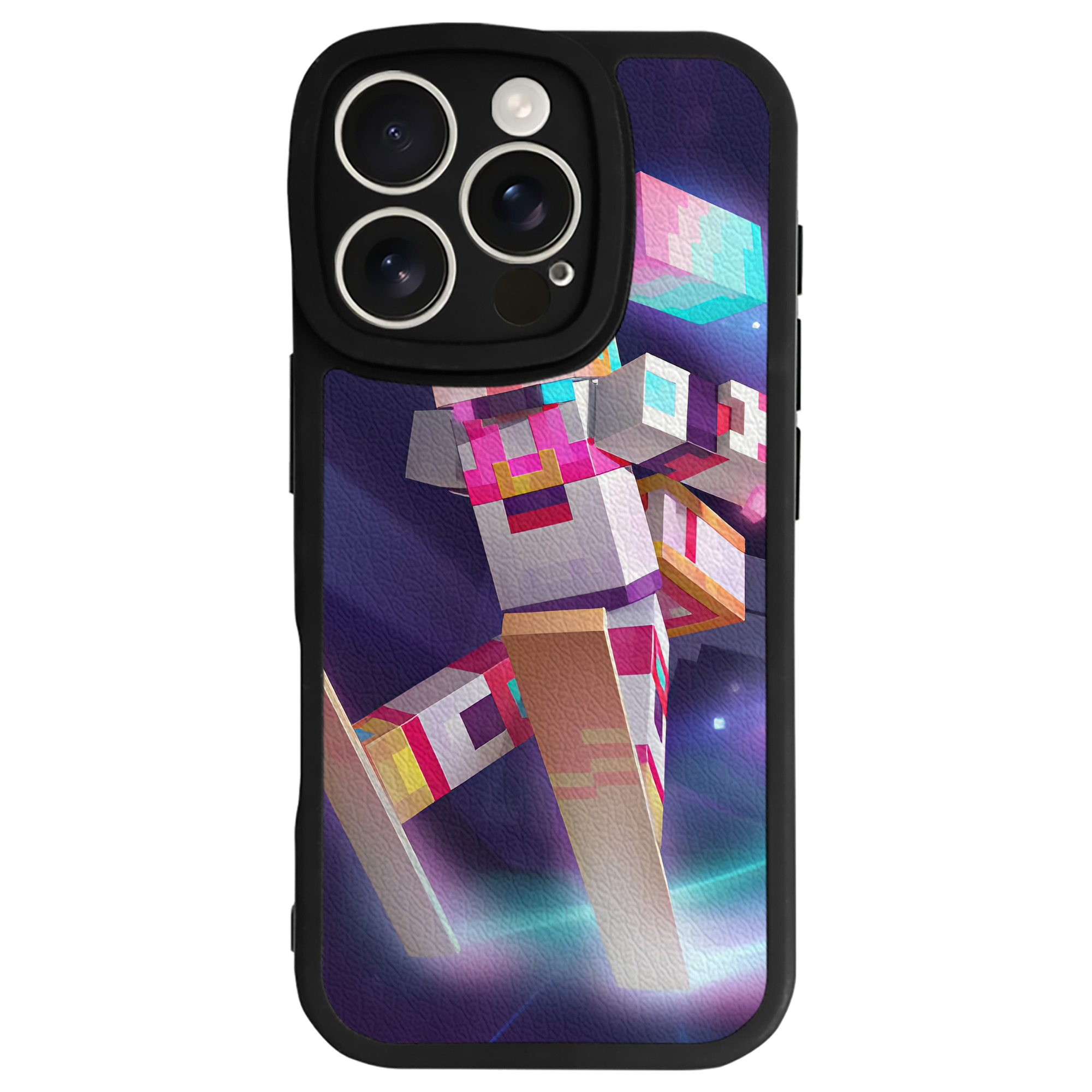 （画像用） マインクラフト ブロックの世界 Minecraft MC Block world 【iPhone 16シリーズ対応】シリコンスマホケース（レザー調） 材質：シリコン